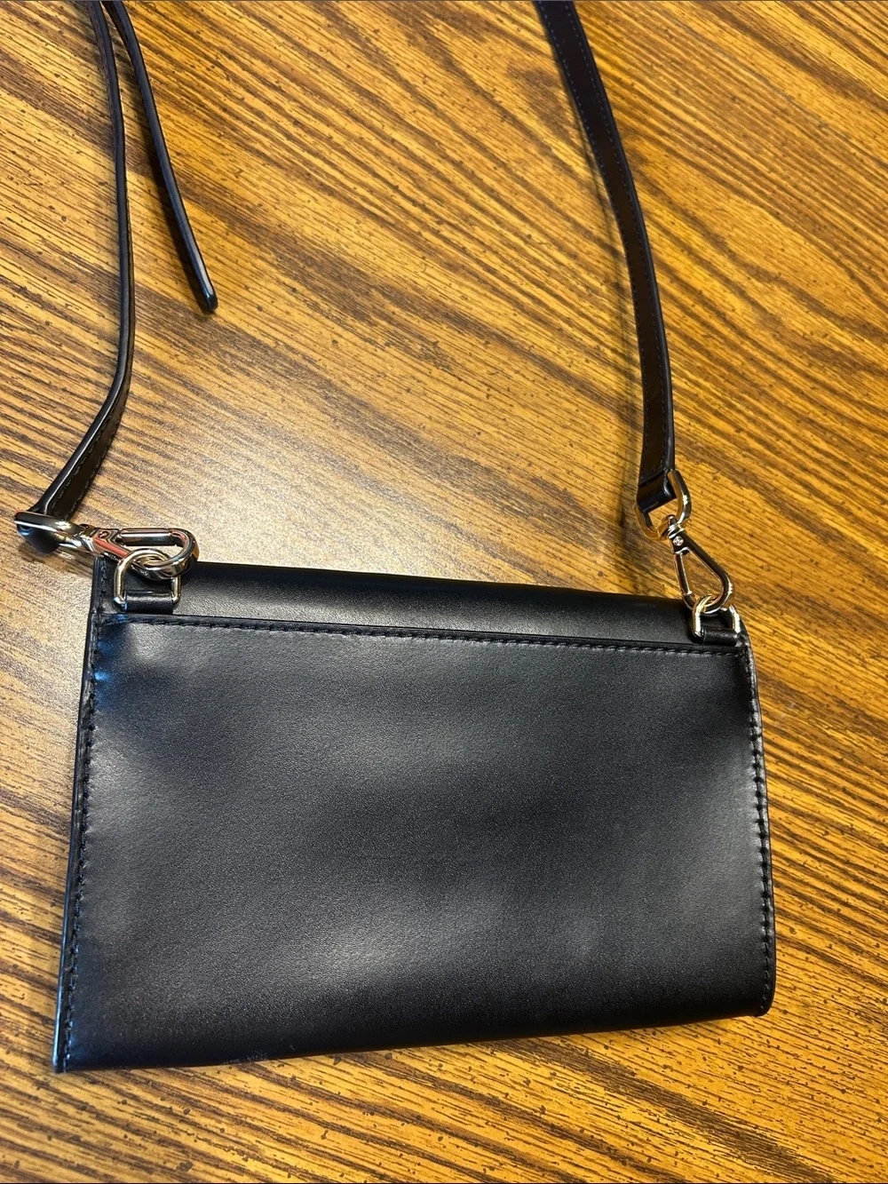 Michael Kors Black Leather Envelope Crossbody with Gold Tone Logo